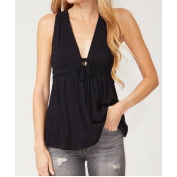 Free People Womens Black Beach Bound Rouched Tank Top Size Small - Picture 1 of 10